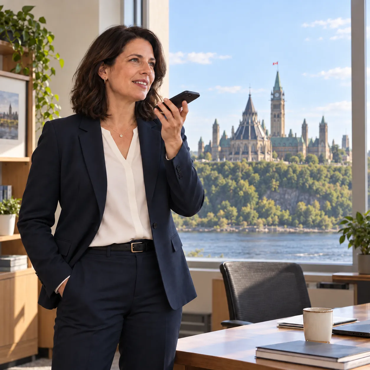 Municipal administrator recording a voice note in an Ottawa office